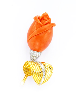 Cartier, Paris Coral Rose, 18k Gold and Diamonds, C 1950s