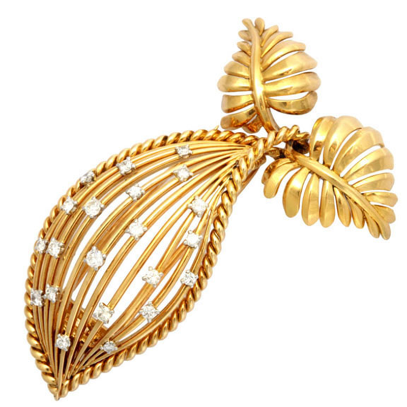 Cartier, Paris Vintage Gold and Diamond Leaf Brooch