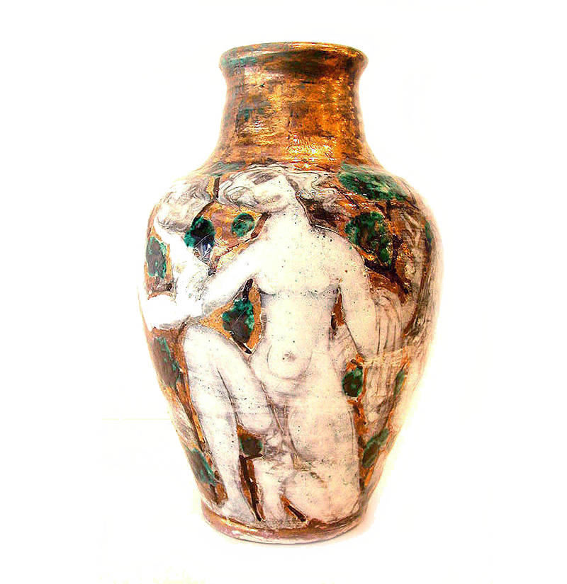 Édouard Cazaux Art Deco Polychrome Ceramic Vase