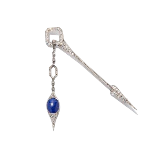 Art Deco Vintage Brooch with Diamonds and Lapis Lazuli