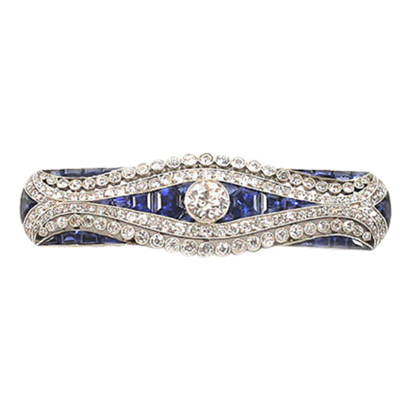 Art Deco Platinum, Diamond and Sapphire Brooch
