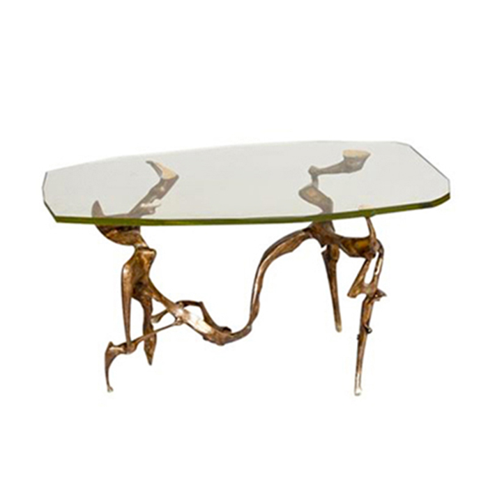 Thevenin Glass and Bronze Table