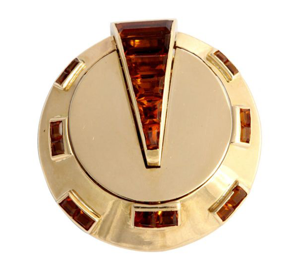 bovin-art deco gold citrine brooch