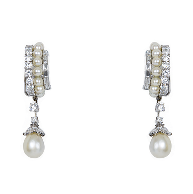 Boucheron, Paris Natural Pearl and Diamond Earrings - Primavera Gallery