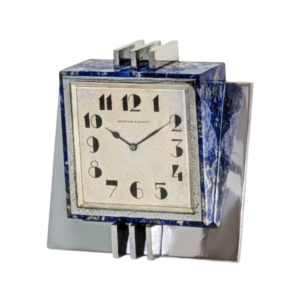 Art Deco clock by Greenleaf and Crosby, Metal and Lapis Lazuli, c1925