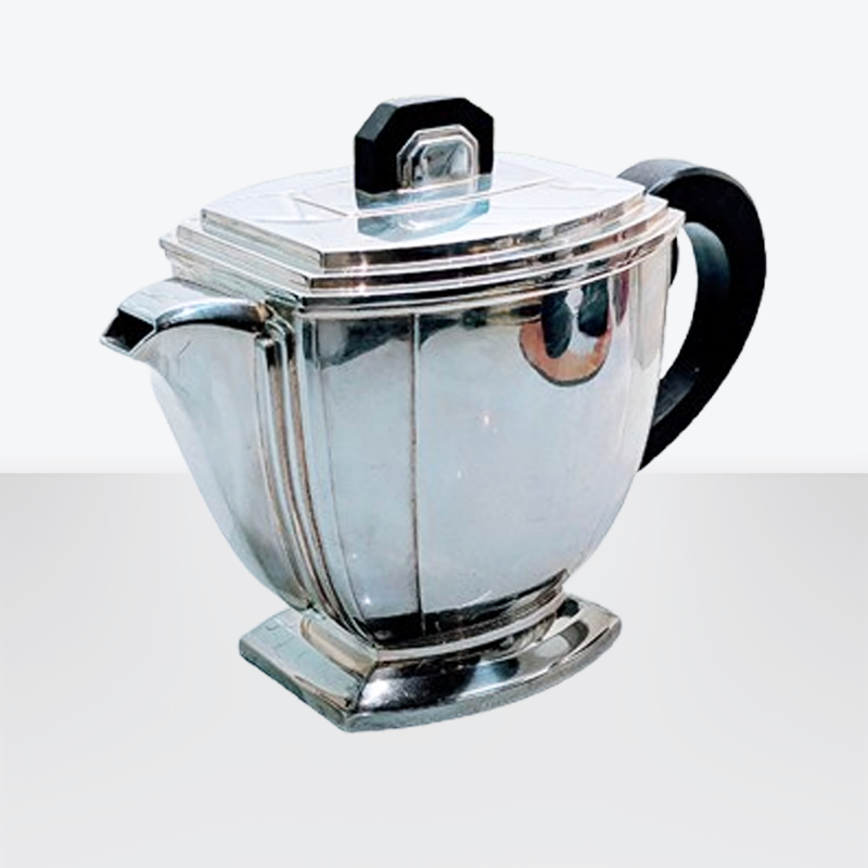 French Art Deco Silver Coffee and Tea Set By Ravinet D'Enfert c 1930 - Image 4