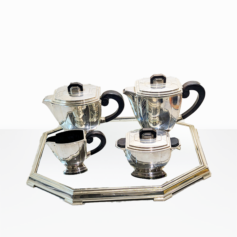 French Art Deco Silver Coffee and Tea Set By Ravinet D'Enfert c 1930
