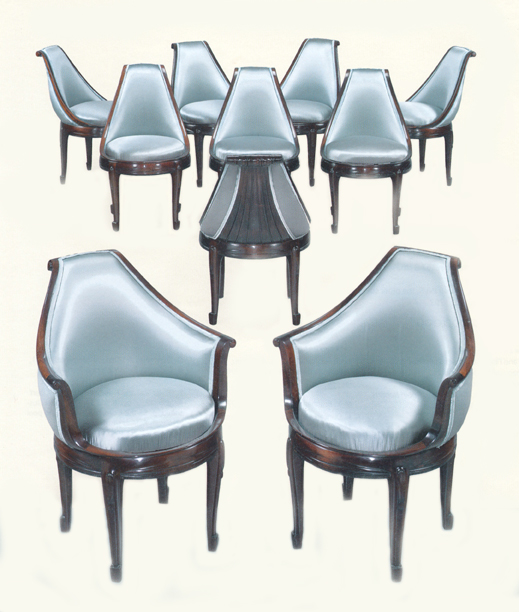 Sue et Mare Suite of Ten "Grecia" Art Deco Dining Room Chairs, French c 1927